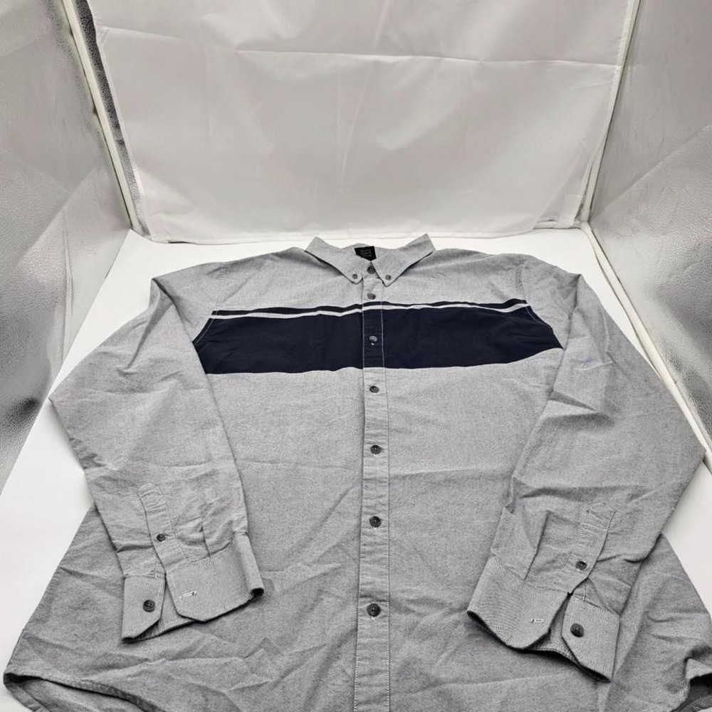Oakley Shirt Mens XXL Oxford Long Sleeve Gray/Blue Embroidered Logo Casual Knit